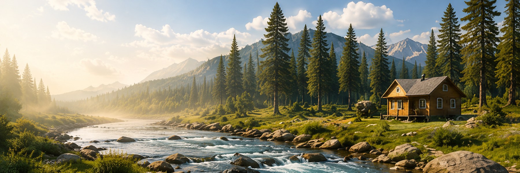 Tiny house in a central wilderness landscape near water